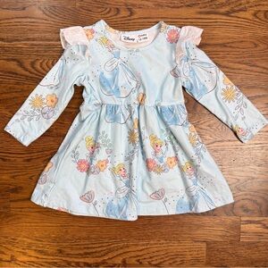 Disney Girls PatPat Light Blue Cinderella Print Long-Sleeve Dress 12-18 Months